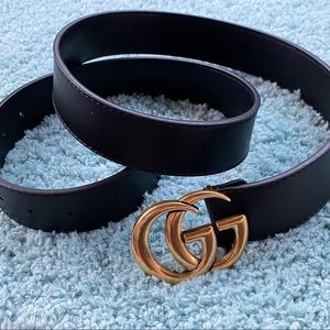 Never Worn Double G GG Leather Belt Black Brass Gold Womens & Mens 100cm/40in